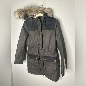 Boden waxed canvas jacket size 4 black removable fur in hood